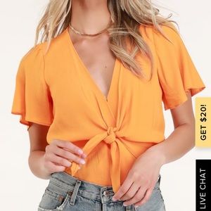 ⭐️SALE⭐️NWT ASTR BRIGHT ORANGE TIE-FRONT BODYSUIT